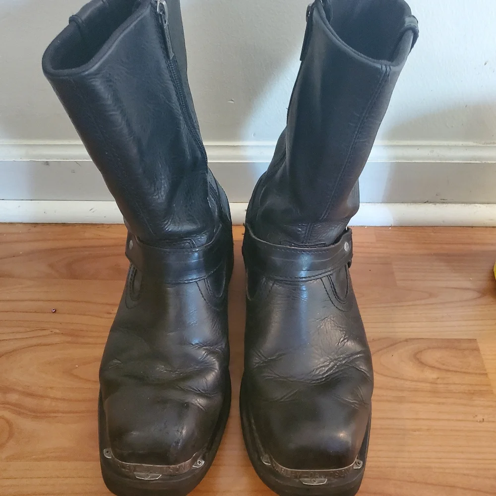 Harley Davidson D96149 Mens Black Leather Motorcycle Boots 10M - Picture 2 of 9